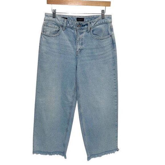 Talbots Womens High Rise Raw Hem Wide Leg Cropped Jeans Blue Light Wash Size 8‎ - Picture 1 of 9